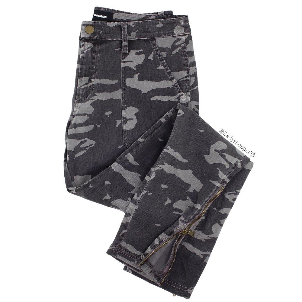 Monrow Women's Zipper Black / Gray Camo Skinny Jeans
